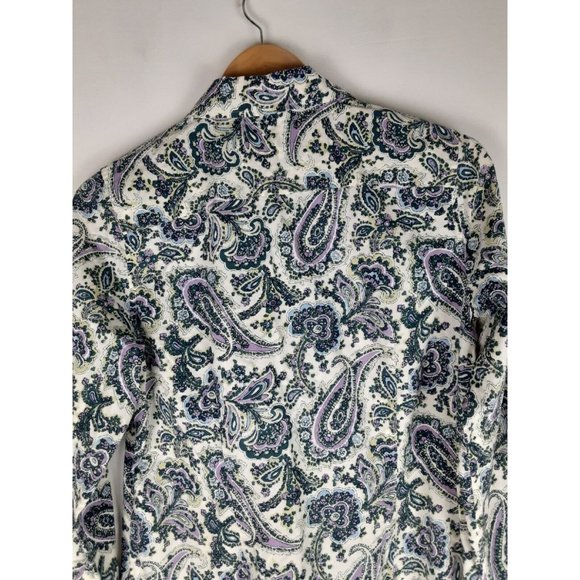 Talbots Womens Light Green/Cream Paisley Button Down Shirt Long Sleeve 10 - Picture 4 of 8